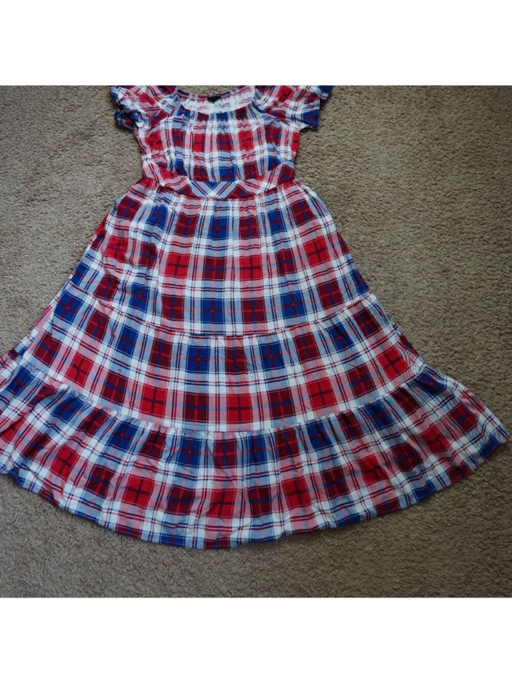 Torrid Tiered Midi Dress Womens Size 1 Plaid Puff Sleeve Cottagecore Peasant - Picture 9 of 12